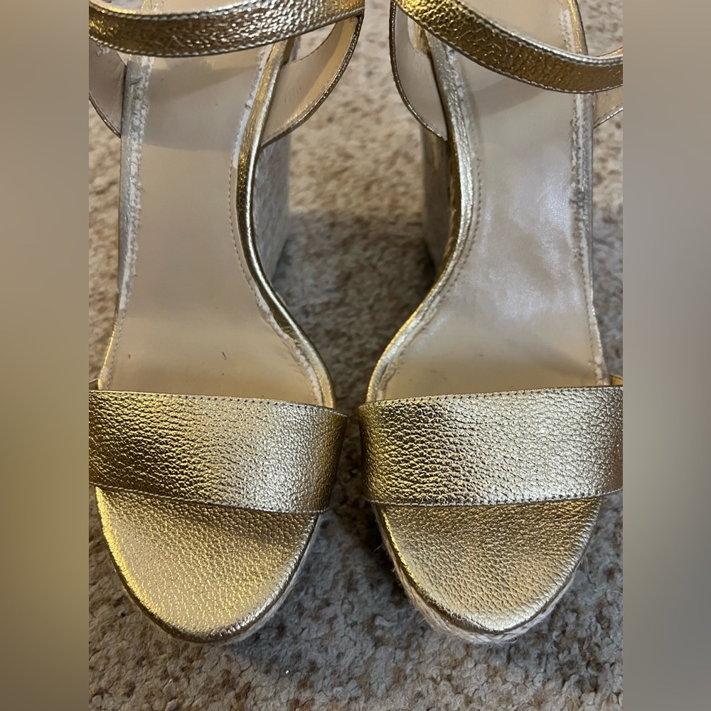 Michael Kors Jill Gold Espadrille Wedge Sandals - Picture 2 of 12